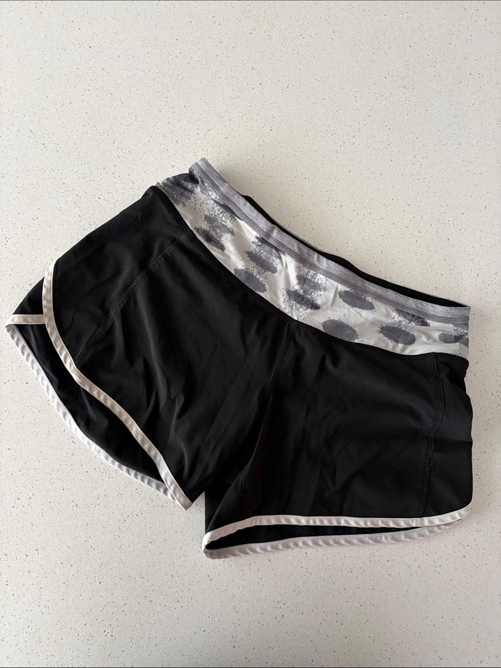 Lululemon Black Athletic Shorts with Gray Patterned Waistband